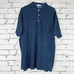 Peter Millar Polo Shirt Mens Large Blue Striped Cotton Performance Golf Sports